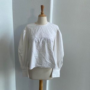 Etoile Isabel Marant Blouse 40 Off White Eyelet Embroidered Balloon Sleeve Boho‎